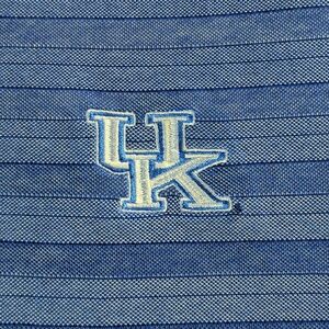 Mens Medium Blue striped UK Embroidered Quick Dry Golf Shirt,